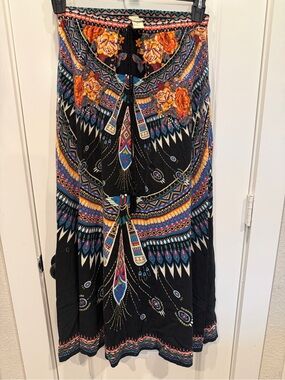 Flying Tomato Black Maxi Skirt with Orange Floral and Teal Trim